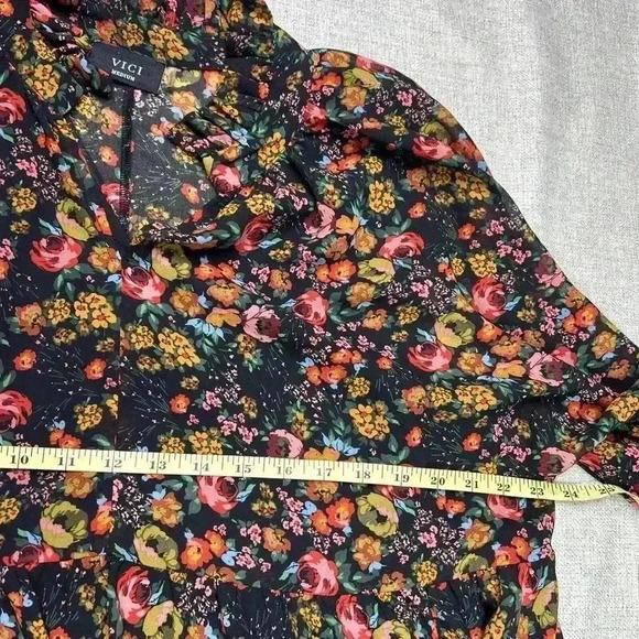 Vici Dress Medium Short Tiered Floral Print Sheer Long Sleeve - Picture 2 of 8